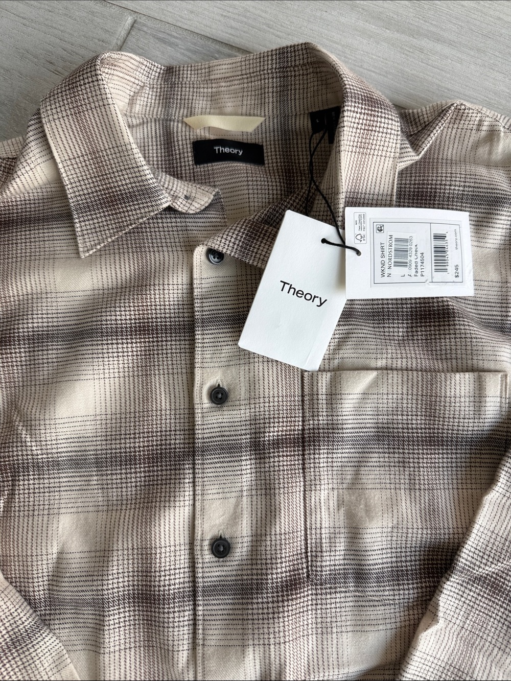 Theory Plaid Button Down Shirt in Beige and Brown